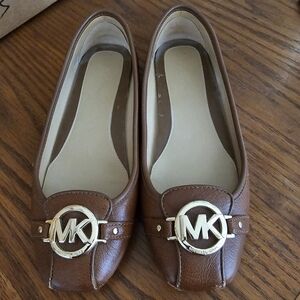 Michael Kors Tan Leather Loafers with Gold Logo